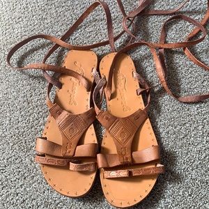 Free People Brown Leather Lace-up Sandal